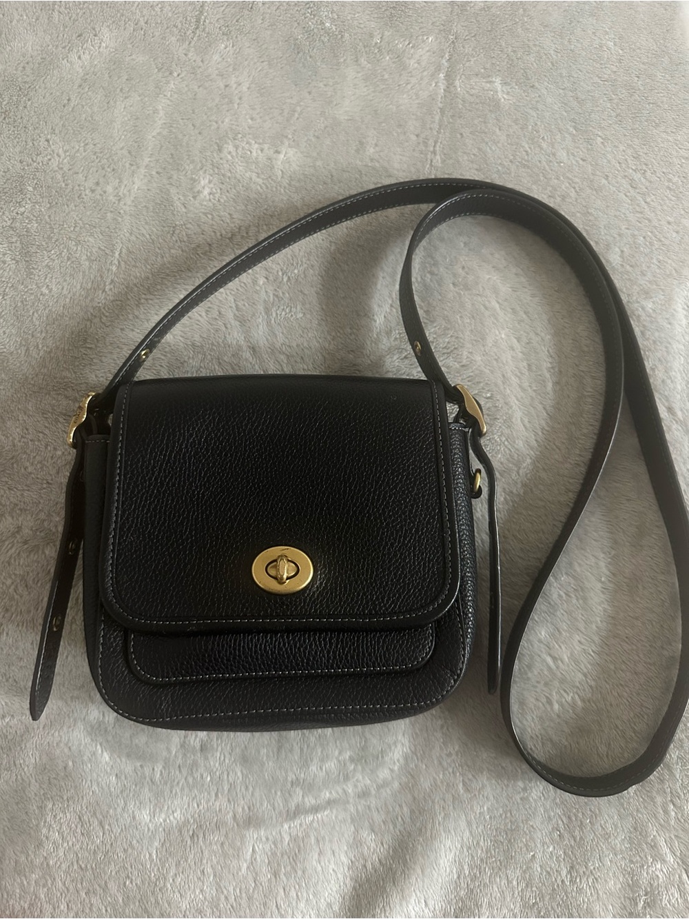 Coach Black Rambler Mini Pebbled Leather Crossbody with Gold Turnlock